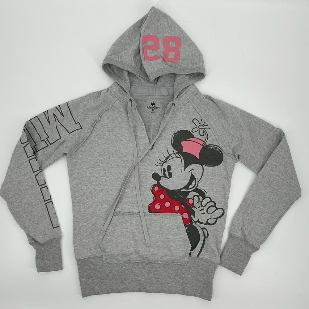 Gray Drawstring Hoodie with Minnie Mouse Design Size Medium